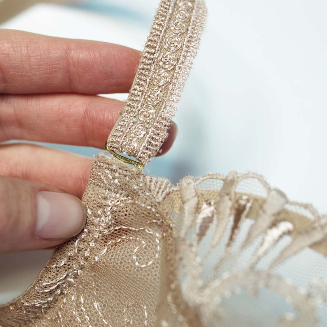 close up of the hand holding an intricate bra - How to Tell If A Bra Is Well Made