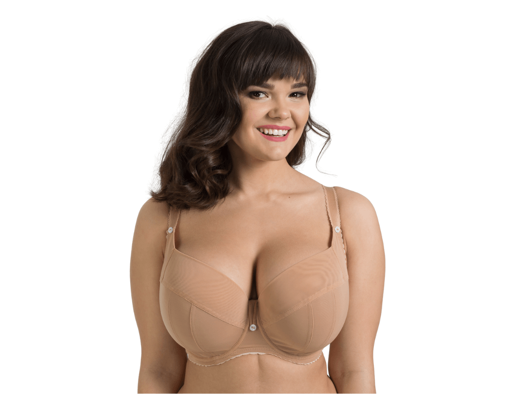 Model wearing Ewa Michalak SF Semi-Sheer "Nibynic" Polish Bra for narrow root shapes